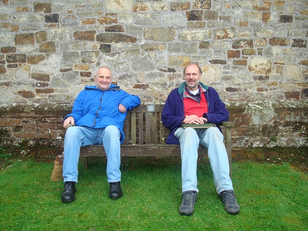 Jim Harrisson and John Barnard on the memorial bench, October 2015